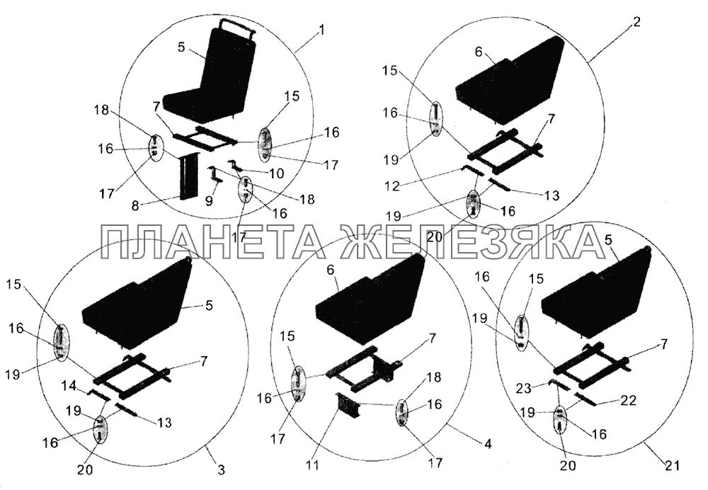 Установка сидений (одноместные сиденья) МАЗ-152